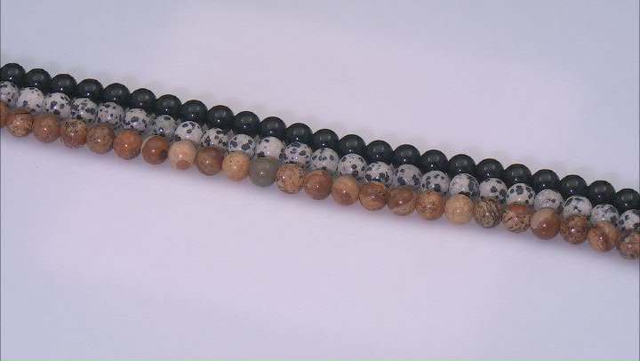 Picture Jasper, Dalmatian Stone & Black Obsidian 8.5mm Bead Strand with a Large Hole Set of 3 Video Thumbnail