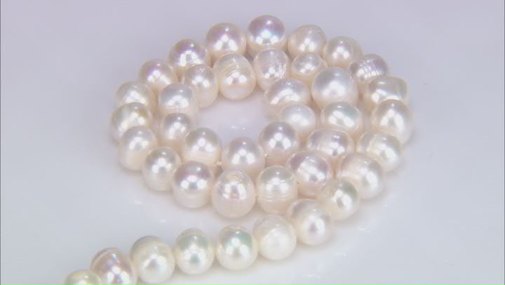 White Cultured Freshwater Pearl 9-10mm Potato Bead Strand Approximately 14-15" in Length Video Thumbnail