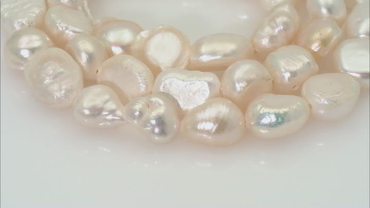 White Cultured Freshwater Pearl 8-9mm Baroque Bead Strand Approximately 14-15" in Length Video Thumbnail