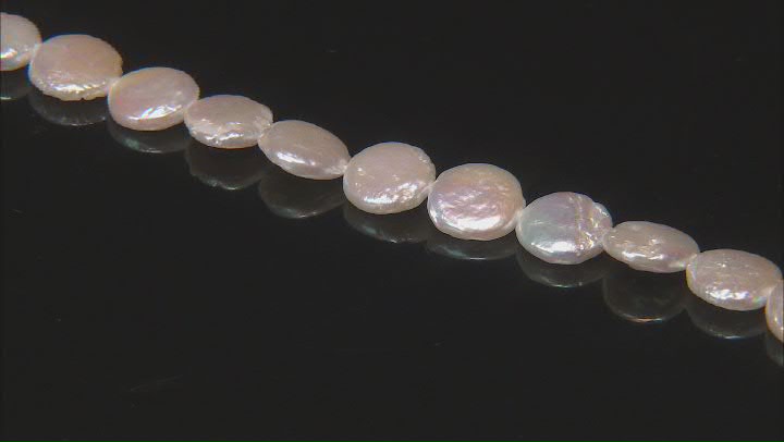 White Cultured Freshwater Pearl 9-10mm Coin Bead Strand Approximately 15-16" in Length Video Thumbnail