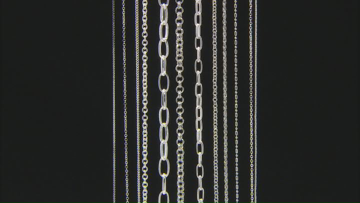 Chain Set of 12 in Assorted Links with Clasps in Silver Tone Appx 18" in Length Video Thumbnail