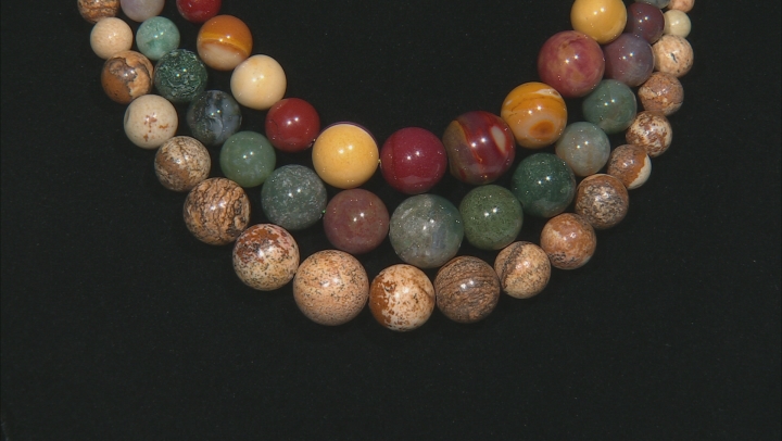 Mookaite, Fancy Agate & Jasper Mix & Sandstone Set Of 3 Round Bead Appx 6-14mm Strand Appx 15-16" Video Thumbnail