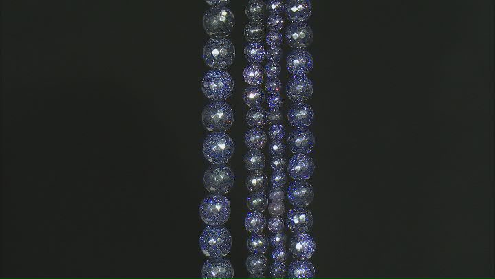 Blue Goldstone 4 Strand Set Of 6, 8, 10 & 12mm Faceted Round Beads Appx 14" Length Video Thumbnail
