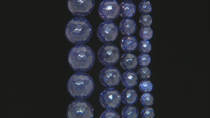Blue Goldstone 4 Strand Set Of 6, 8, 10 & 12mm Faceted Round Beads Appx 14" Length Video Thumbnail