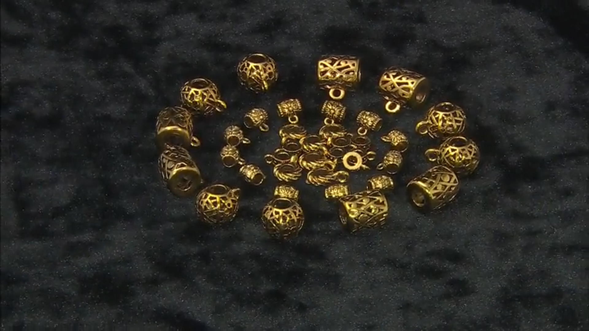 Bail Component Set Large Hole in 5 Styles in Antiqued Gold Tone appx 72 pieces total Video Thumbnail