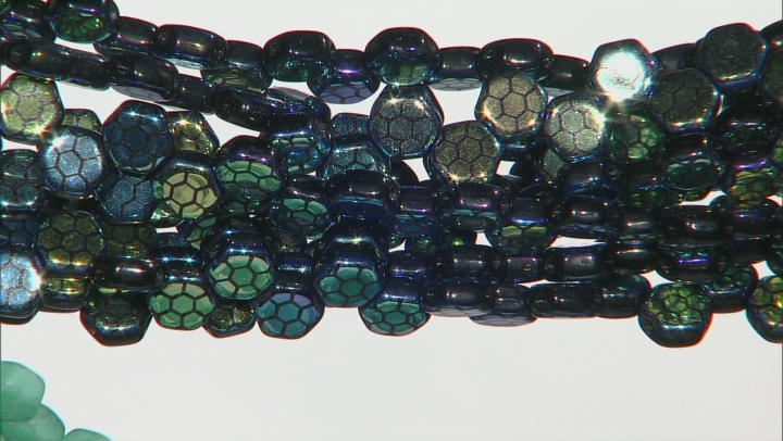 Honeycomb 6mm Glass Beads in Jet Color And Laser Silk Turquoise Appx 480 Beads Video Thumbnail