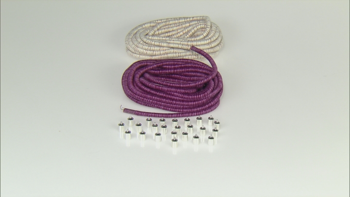 Climbing Rope 5mm Fiber Wrapped Cord Purple And Beige 10 Meters Total With Silver Tone End Caps