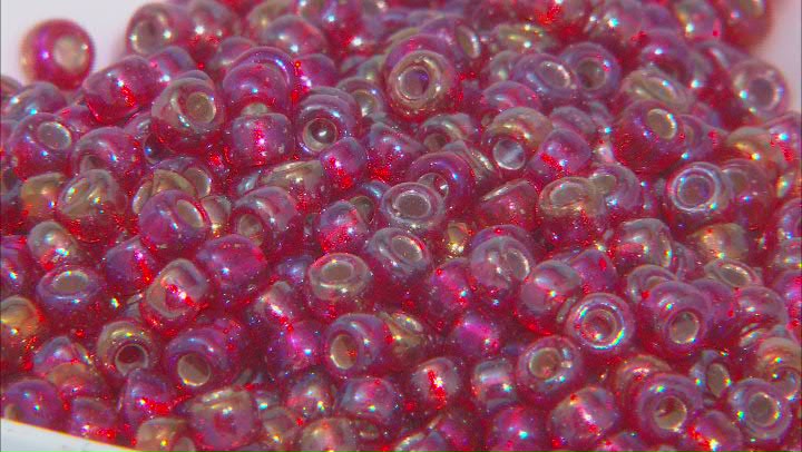 8/0 Glass Seed Beads in S/L Flame Red Ab & S/L Amethyst Ab Color Video Thumbnail