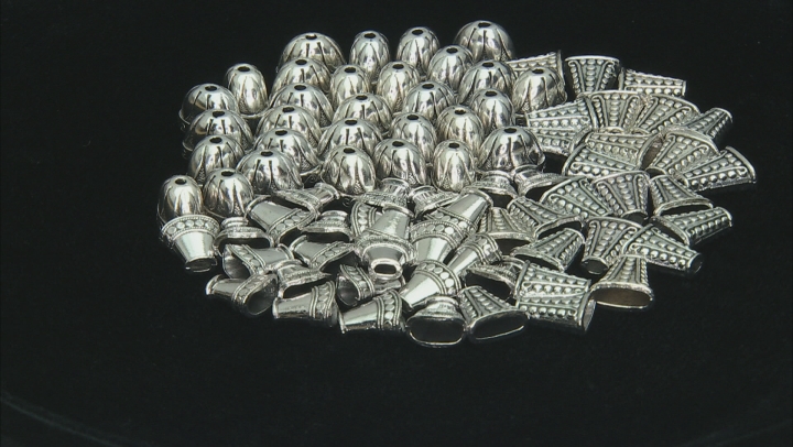 Assorted End Cap Component Set in Antiqued Silver Tone in 3 Designs 80 Pieces Total Video Thumbnail