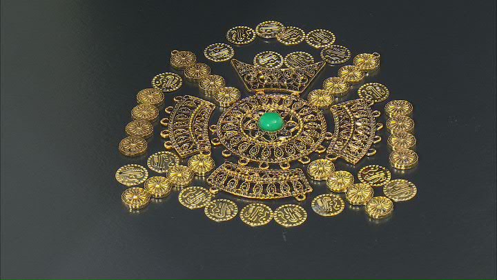 Filigree Component Kit in Antiqued Gold Tone with Emerald Color Accent Cabochon 29 Pieces Total Video Thumbnail