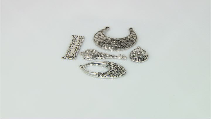 Indonesian Inspired Focal Set in 5 Designs in Antiqued Silver Tone 11 Pieces Total Video Thumbnail