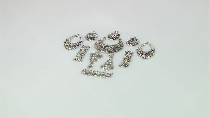 Indonesian Inspired Focal Set in 5 Designs in Antiqued Silver Tone 11 Pieces Total Video Thumbnail