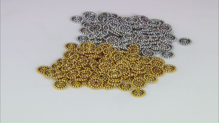 Beaded Spacer Beads Appx 13x2mm in Antiqued Silver Tone and Antiqued Gold Tone Appx 200 Pieces Total Video Thumbnail