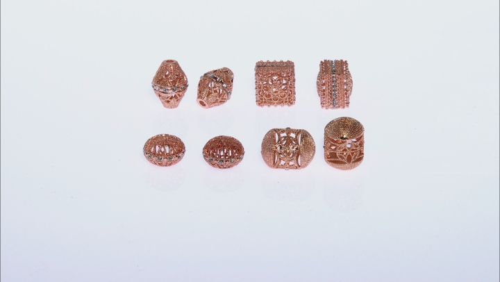 Moroccan Inspired Filigree Focal Bead Kit in Rose Tone with Glass Crystal Appx 8 Pieces Total
