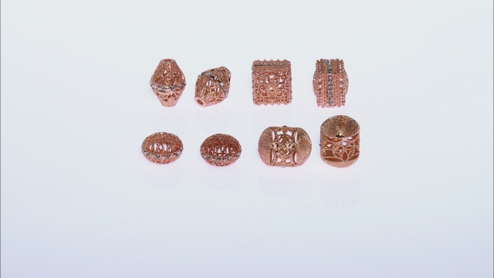 Moroccan Inspired Filigree Focal Bead Kit in Rose Tone with Glass Crystal Appx 8 Pieces Total Video Thumbnail