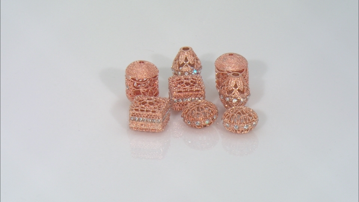 Moroccan Inspired Filigree Focal Bead Kit in Rose Tone with Glass Crystal Appx 8 Pieces Total Video Thumbnail