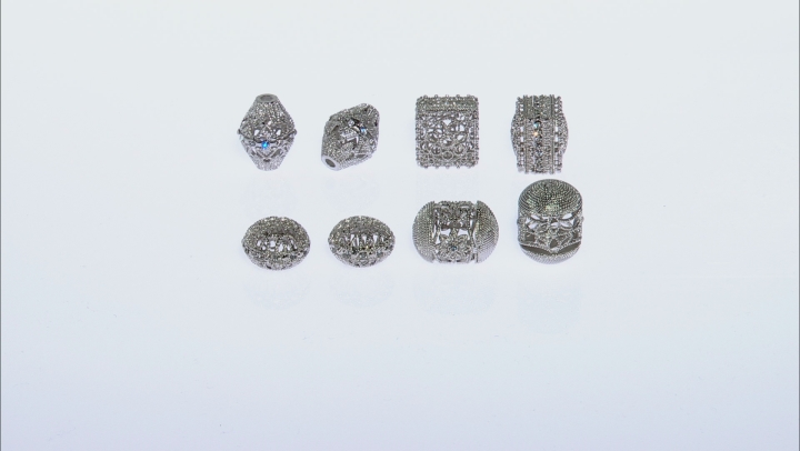 Moroccan Inspired Filigree Focal Bead Kit in Silver Tone with Glass Crystal Appx 8 Pieces Total Video Thumbnail