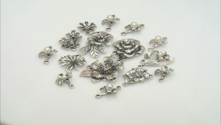 Floral Component Kit in 10 Styles in Antiqued Silver Tone 18 Pieces Total Video Thumbnail
