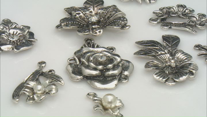 Floral Component Kit in 10 Styles in Antiqued Silver Tone 18 Pieces Total Video Thumbnail