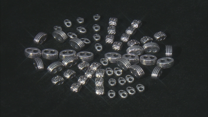Large Hole Double Spacer Bead Kit in 3 Styles in Antiqued Silver Tone Appx 60 Pieces Total Video Thumbnail