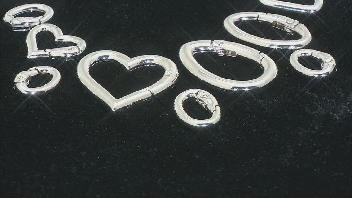 Fancy Spring Ring Clasp Set of 20 in Silver Tone in Assorted Shapes and Sizes Video Thumbnail