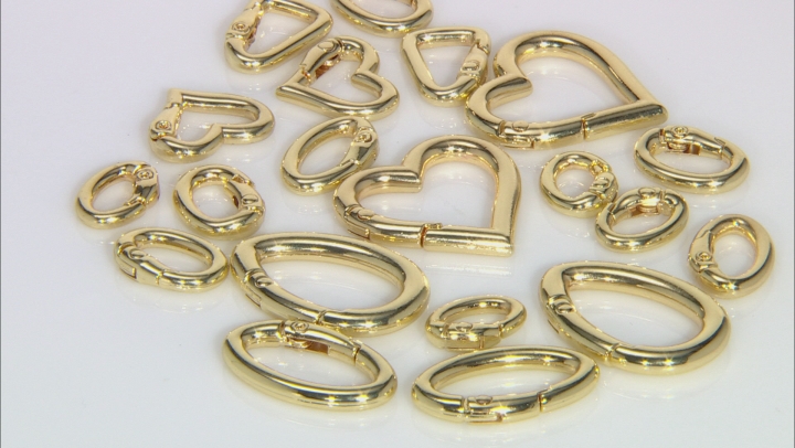 Fancy Spring Ring Clasp Set of 20 in Gold Tone in Assorted Shapes and Sizes Video Thumbnail