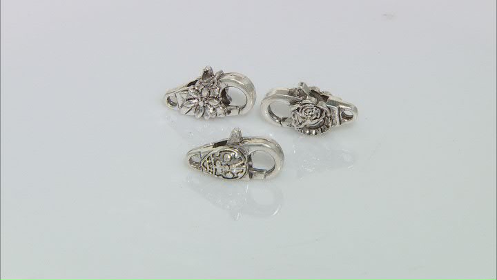 Flower Design Lobster Style Clasp Set of 24 in 3 Designs in Antiqued Silver Tone Video Thumbnail