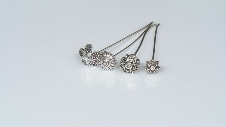 Floral Headpin Kit in 4 Designs in Antiqued Silver Tone Appx 60 Pieces Total Video Thumbnail