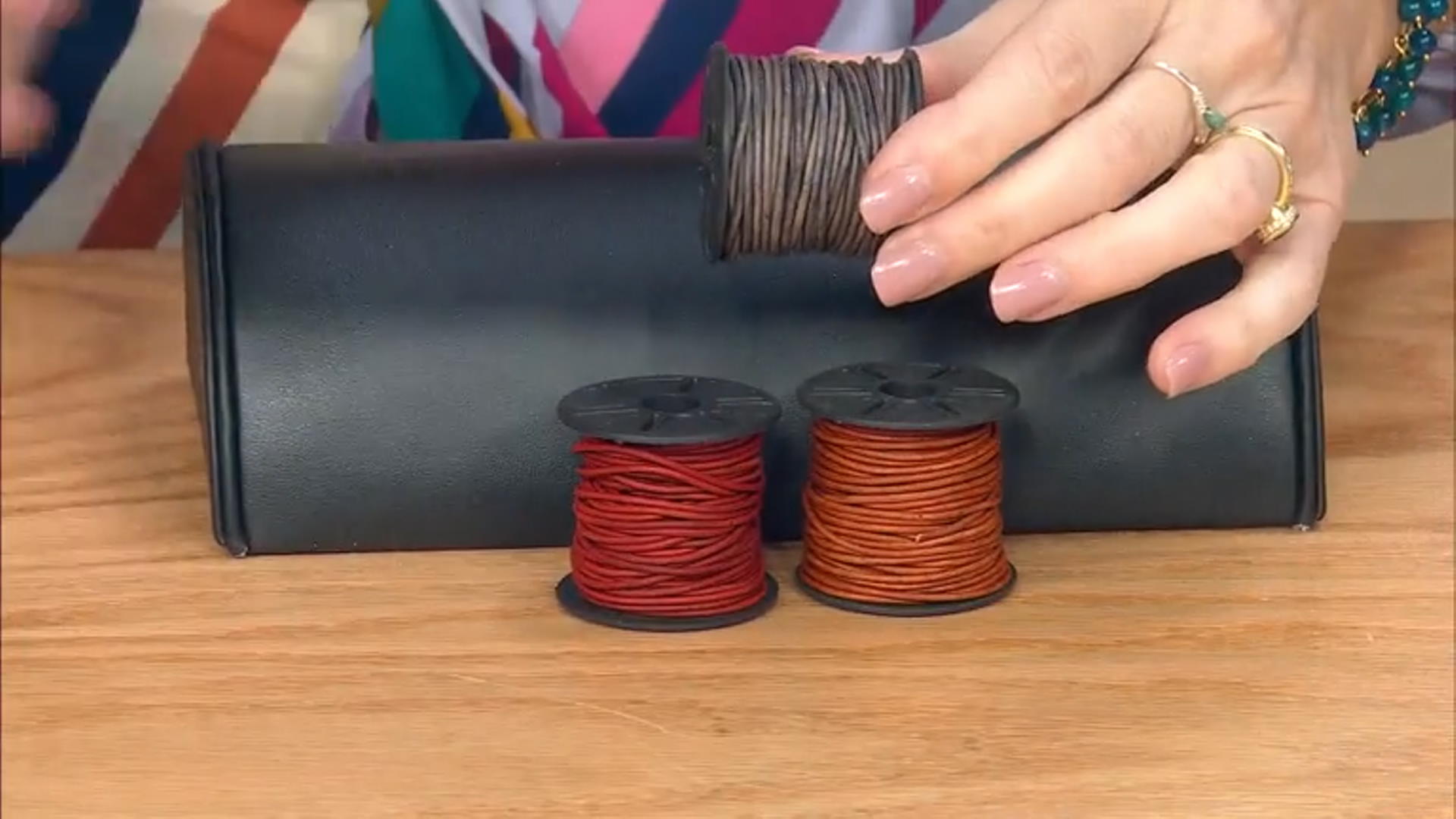 Leather Cord Set of 3 in Natural Light Brown, Natural Gray, and Natural Red Appx 1.5mm Appx 10M Each Video Thumbnail