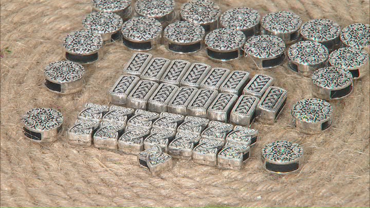 Indonesian Inspired Slide Connector Kit in 3 Designs in Antiqued Silver Tone Appx 50 Pieces Video Thumbnail