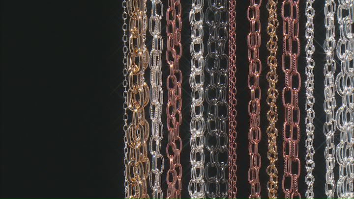 Chain Set of 13 in Assorted Styles and Tones with Lobster Style Clasp Appx 18" in length Video Thumbnail