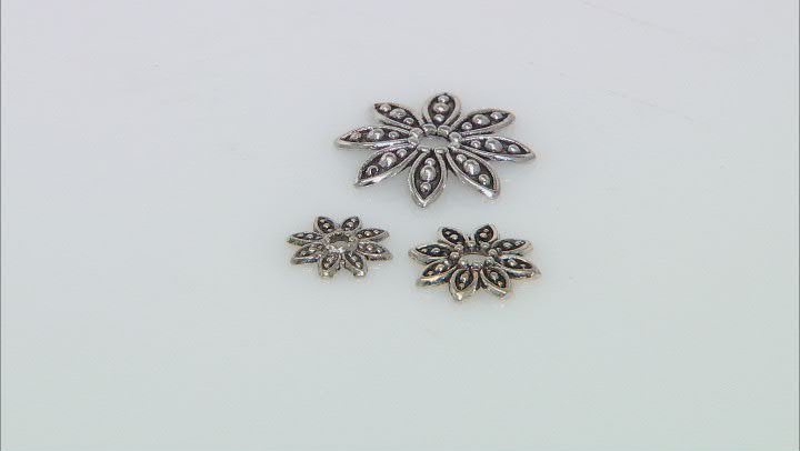 Flower Inspired Bead Caps in 3 Designs in Antiqued Silver Tone Appx 250 Pieces Total Video Thumbnail