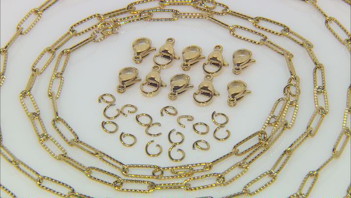 18K Gold over Stainless Steel Paperclip Link Unfinished Chain Appx 2 Meters with Findings Video Thumbnail