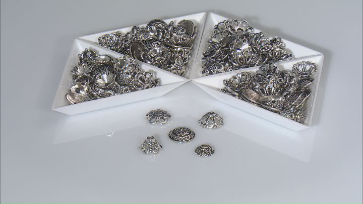 Antiqued Silver Tone Large Hole Bead Caps in 5 Styles 150 Pieces Total Video Thumbnail