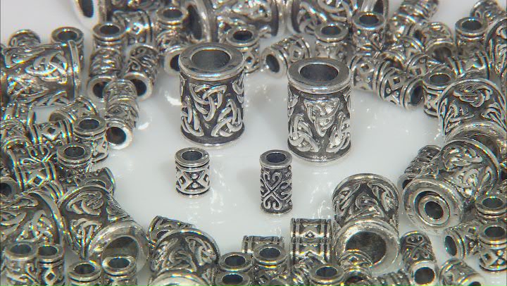 Antiqued Silver Tone Celtic Inspired Tubes in 3 Sizes with Large Hole 120 Pieces Total Video Thumbnail