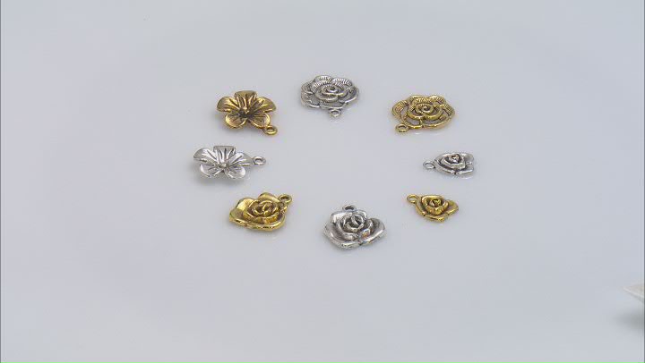 Flower Dangle Kit in 8 Styles in Antiqued Silver and Gold Tone 120 Pieces Total Video Thumbnail