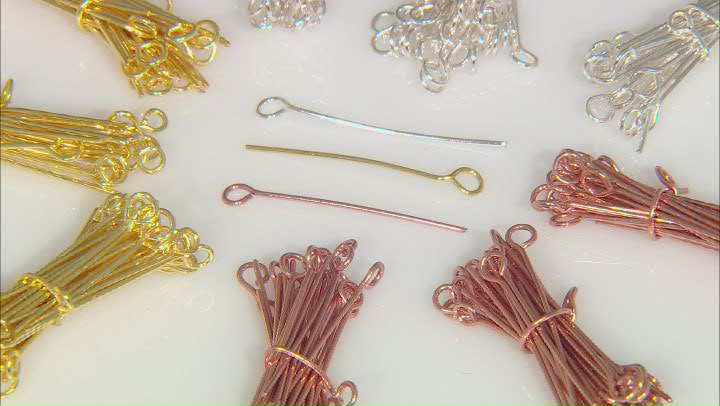 Eye Pins appx 300 pieces in gold tone, silver tone & rose tone appx 100 pieces of each tone Video Thumbnail