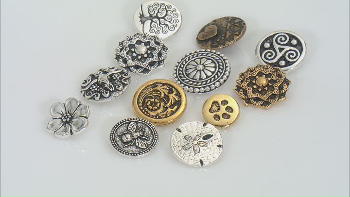TierraCast Fashion Button Kit in Antiqued Gold-, Silver- & Oxidized Brass Plating Appx 12 Pieces Video Thumbnail