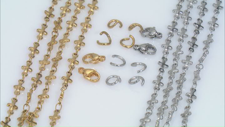 18k Gold Plated & Stainless Steel Chain with Lobster Clasps and Jump Rings appx 14 Pieces Total Video Thumbnail