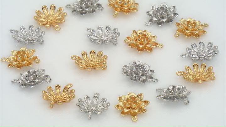 Daisy & Water Lily Brass Connector in Gold Tone and Silver Tone appx 20 Pieces Total Video Thumbnail