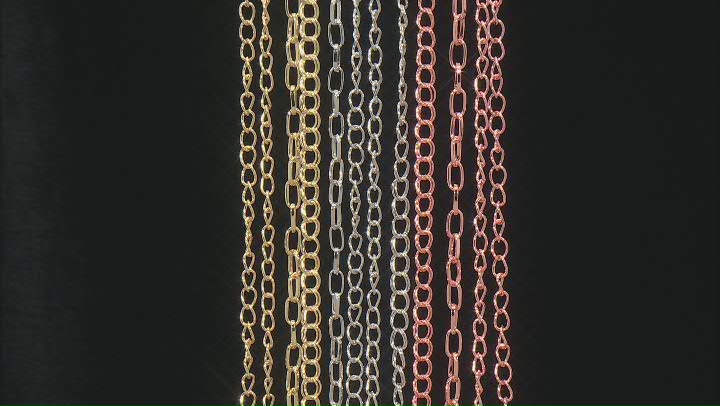 Unfinished Oval Link and Paperclip Iron Chain Set of 12 in Silver, Rose, and Gold Tone Video Thumbnail