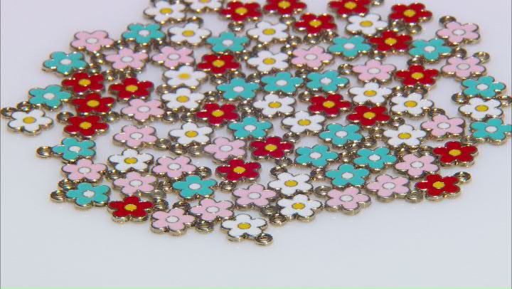Multicolor Base Metal Enameled Flower Charm Set of appx 80 Pieces Video Thumbnail