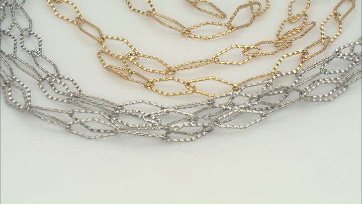 18k Gold over Stainless Steel and Stainless Steel  Textured Diamond Shaped Chain appx 3m in Total Video Thumbnail