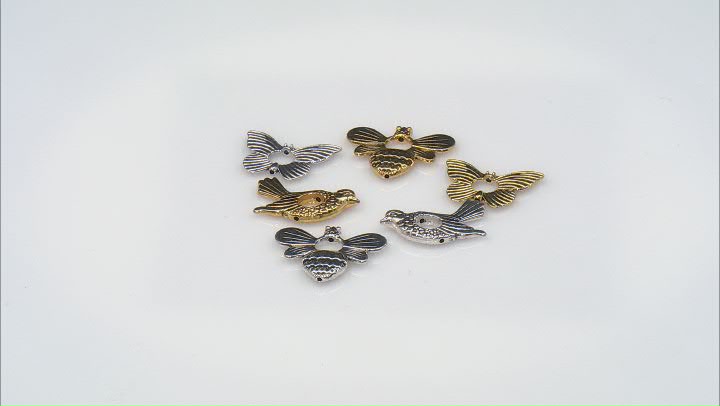 Bead Frame in Butterfly, Bee and Bird Shapes Set of 120 pcs in Antiqued Silver & Gold Tone Video Thumbnail