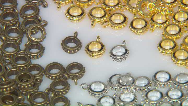 Beaded Texture Metal Bail Spacers Appx 10x8mm in Antique Silver, Gold & Brass Tone 600 Pieces Total Video Thumbnail