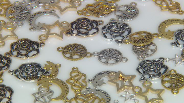 Fashion Shape & Size Connectors in Silver, Gold, & Antique Gold Tone 50 Pieces Total Assorted Sizes Video Thumbnail