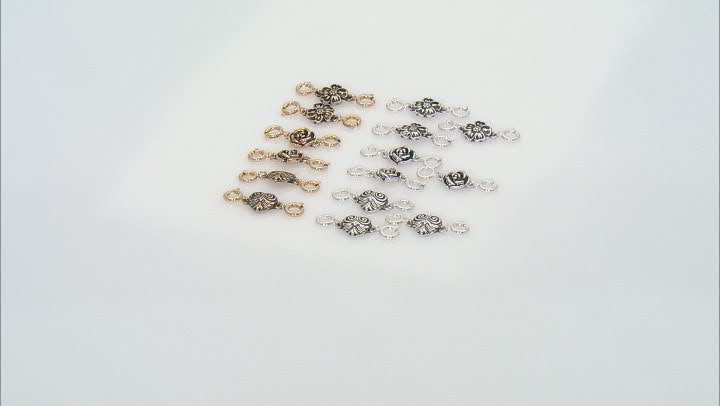 Gold and Silver Tone Fancy Shape Extender Clasp With Two Spring Rings 15 Pieces Total Video Thumbnail