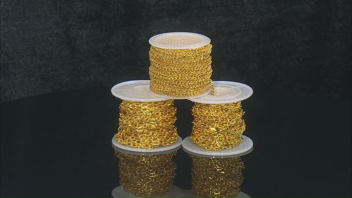 Chain set of 3 Assorted Styles in Gold Tone appx 15 Meters Total Video Thumbnail