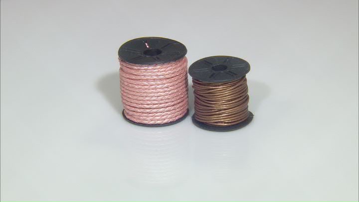 Metallic Mystic Pink Round Bolo Leather Cord and Kansa Round Leather Cord Set of 2 Appx 20M Total Video Thumbnail