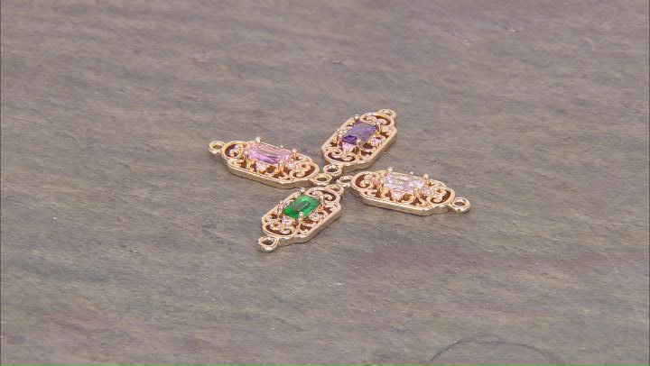 Gold Tone Multi-Color Cubic Zirconia 17.5x7mm Connector Set of 20 Video Thumbnail